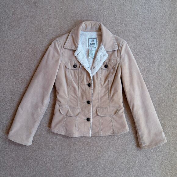Cream Corduroy Fuzzy Lined Jacket Juniors Medium Womens Small - Picture 1 of 7